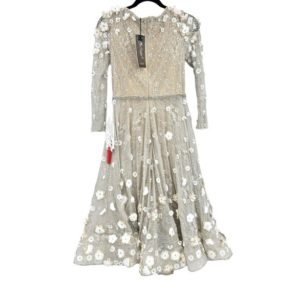 Mac Duggal Beige Blush Evening V Neck 3D Floral Lace A-Line Dress Size 6 NWT - Picture 13 of 14